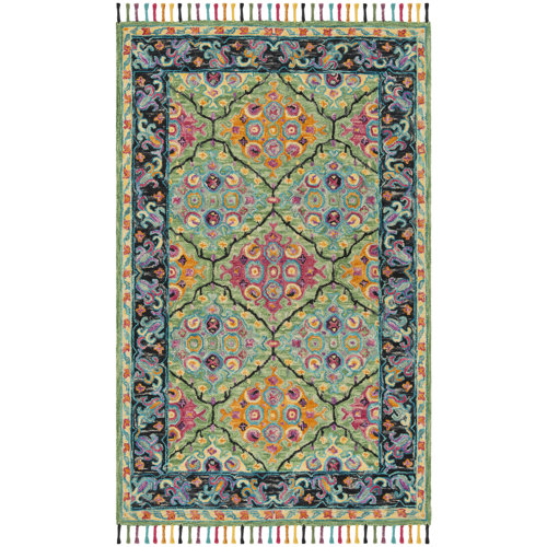 Bungalow Rose Vahakn Handmade Wool Light Green/Black Rug & Reviews